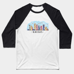 Dallas Watercolor Skyline Baseball T-Shirt